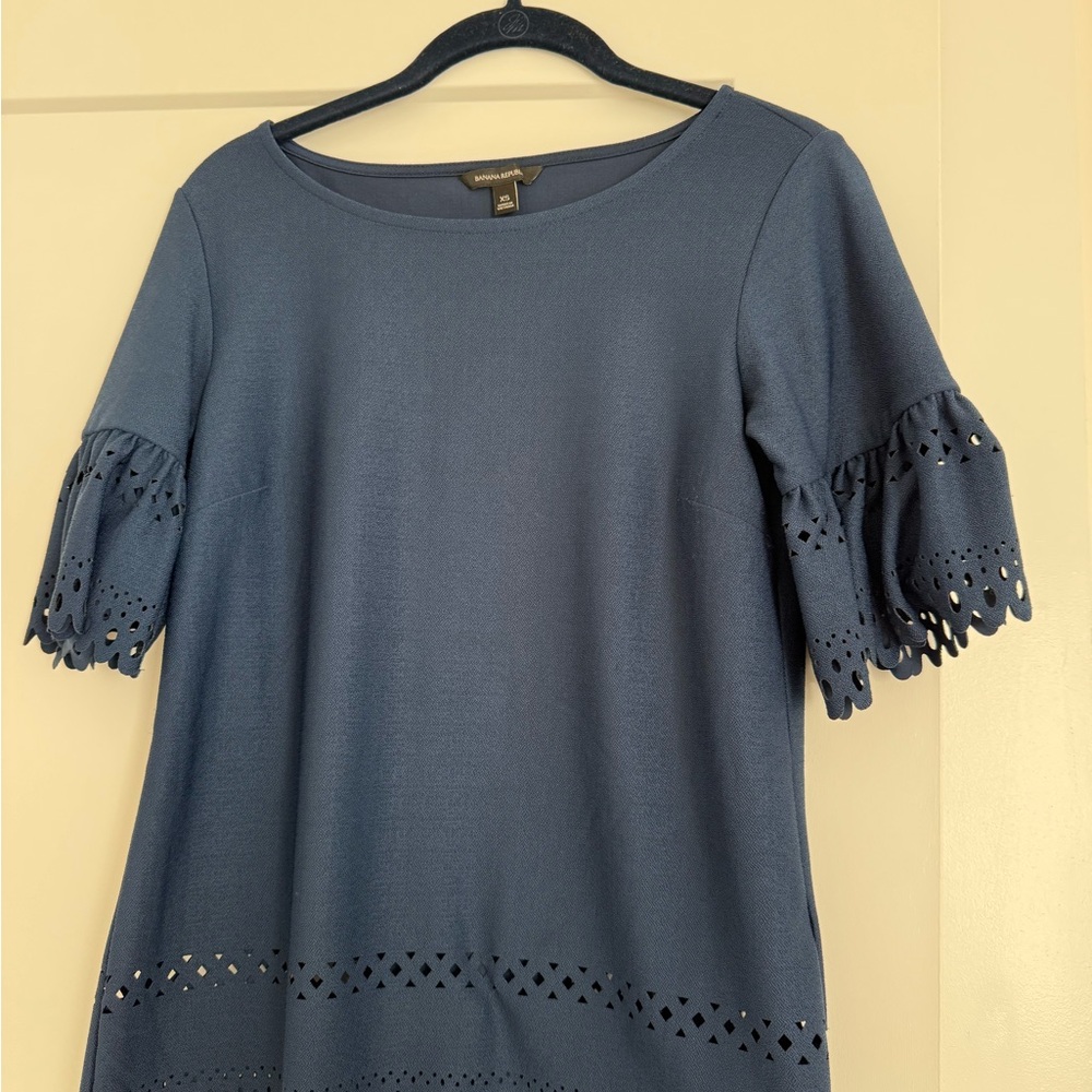 Banana Republic Navy Blouse with Eyelet Sleeves